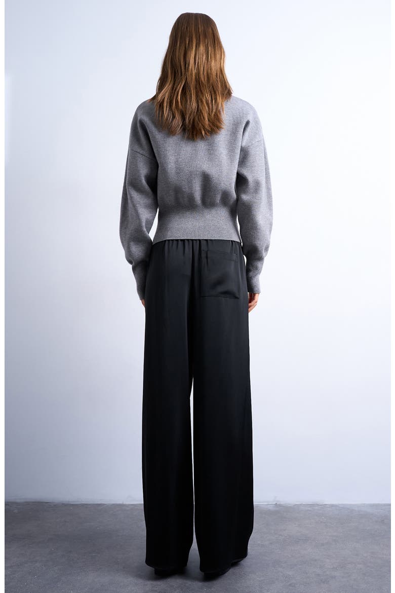 Satin Drawstring Wide Leg Pants, Alternate, color, BLACK