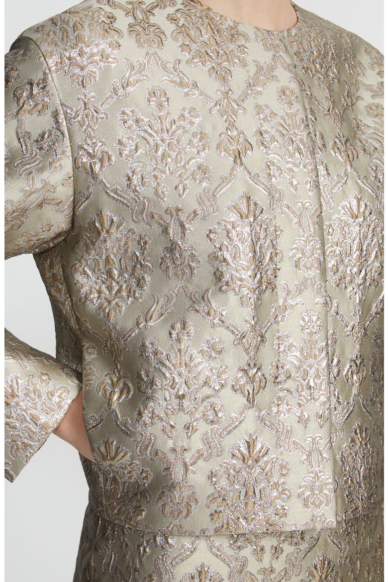 Baroque Metallic Botanical Brocade Collarless Jacket, Alternate, color, NATURAL MULTI