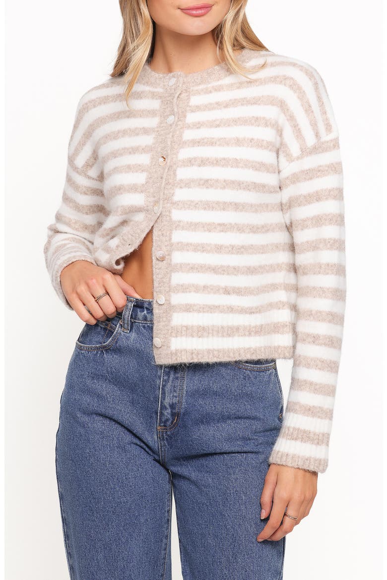 Dean Stripe Cardigan, Main, color, WHITE/ BEIGE
