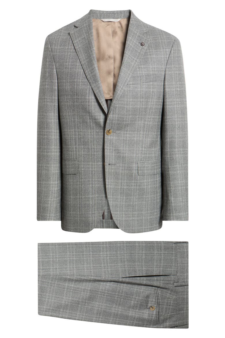 Midland Plaid Wool Suit, Main, color, LIGHT GREY