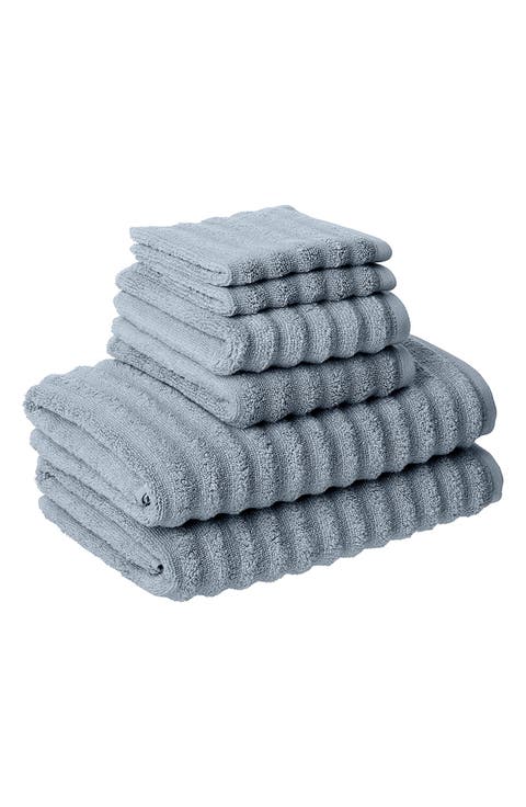 Luxury Spa Collection Wavy Quick Dry 6-Piece Towel Set - Spa Blue