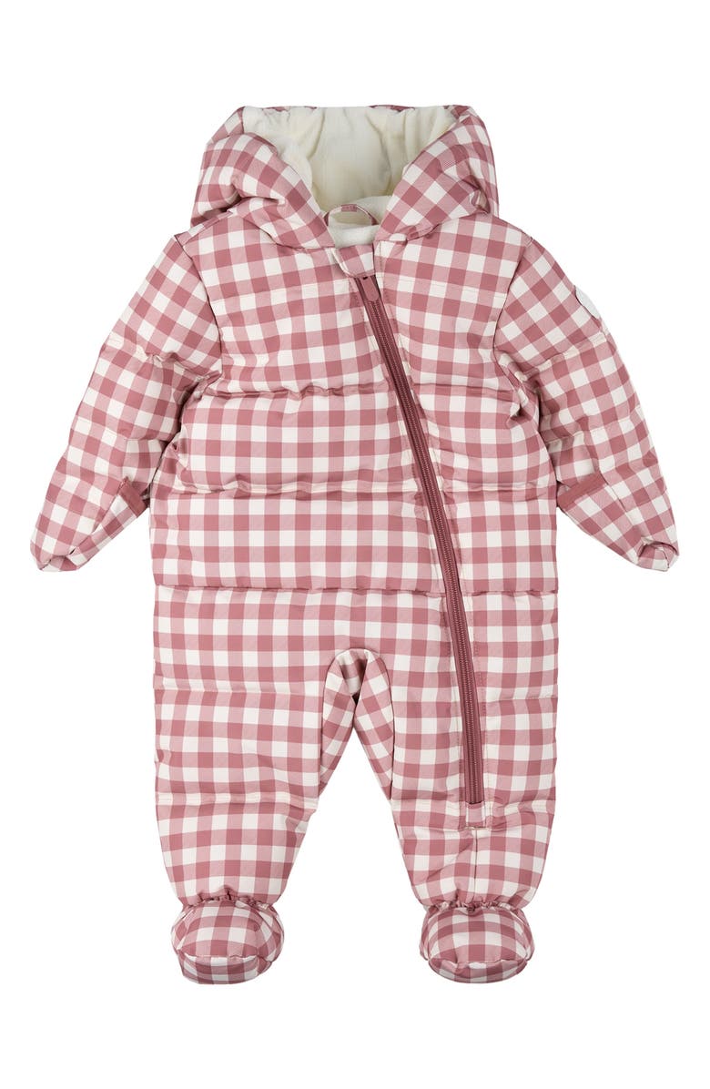 FIRSTS by Petit Lem Water Repellent Plum Gingham Hooded Snowsuit, Alternate, color, Plum