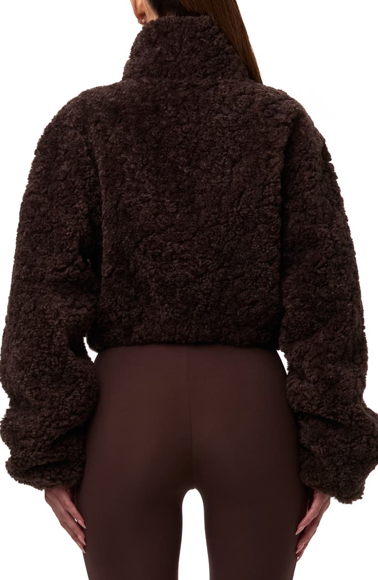 Naked Wardrobe Faux Shearling Quarter Zip Crop Pullover, Alternate, color, Dark Chocolate