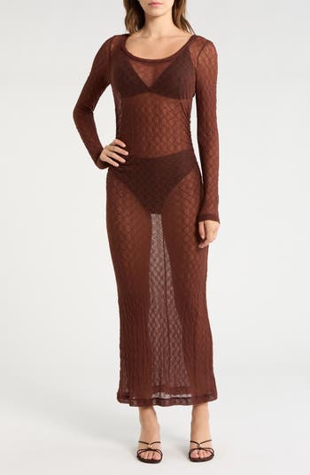 brown sheer dress long sleeve Billini Bodycon Backless Maxi Dress Brown | Wedding Guest Dress | Backless main image 1