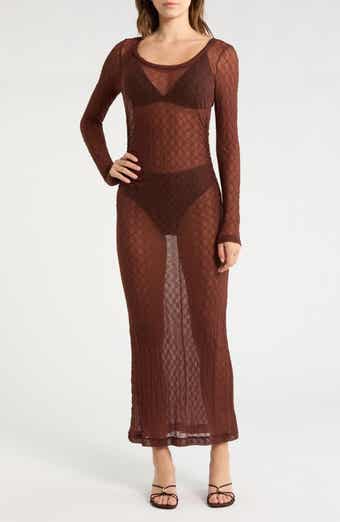 Long Sleeve Sheer Lace Cover Up Dress