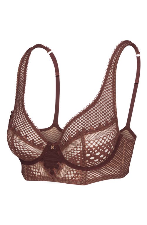 Savage X Fenty Starlet Nights Lace High Apex Bra In Rum Wine Brown/rose Gold Foil