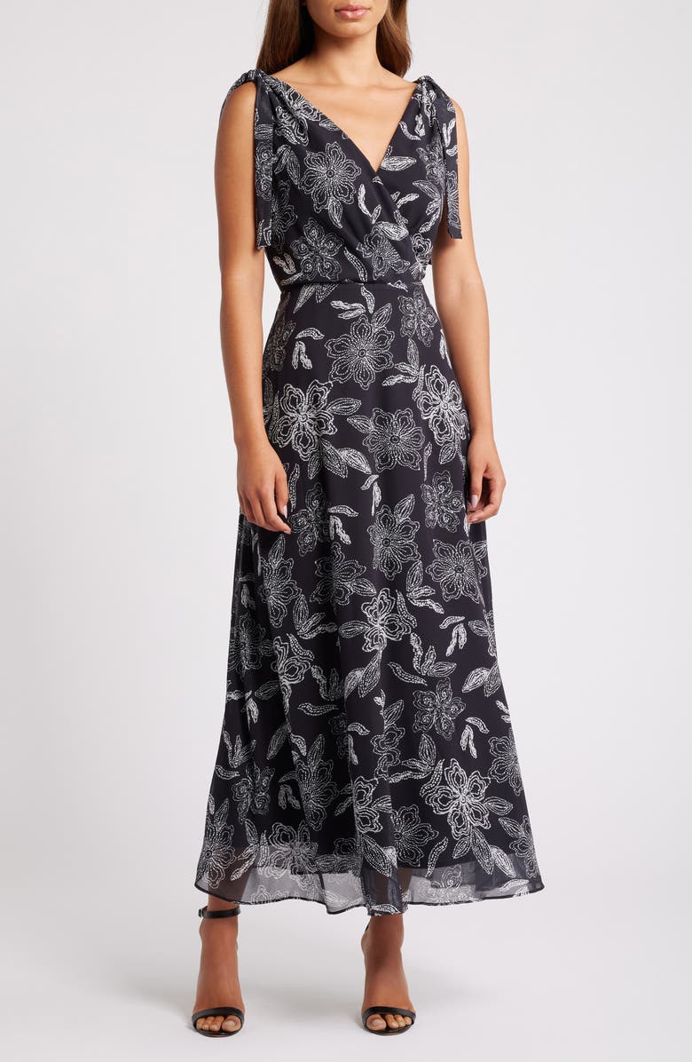 Chelsea28 Tie Shoulder Maxi Dress, Main, color, Black- White