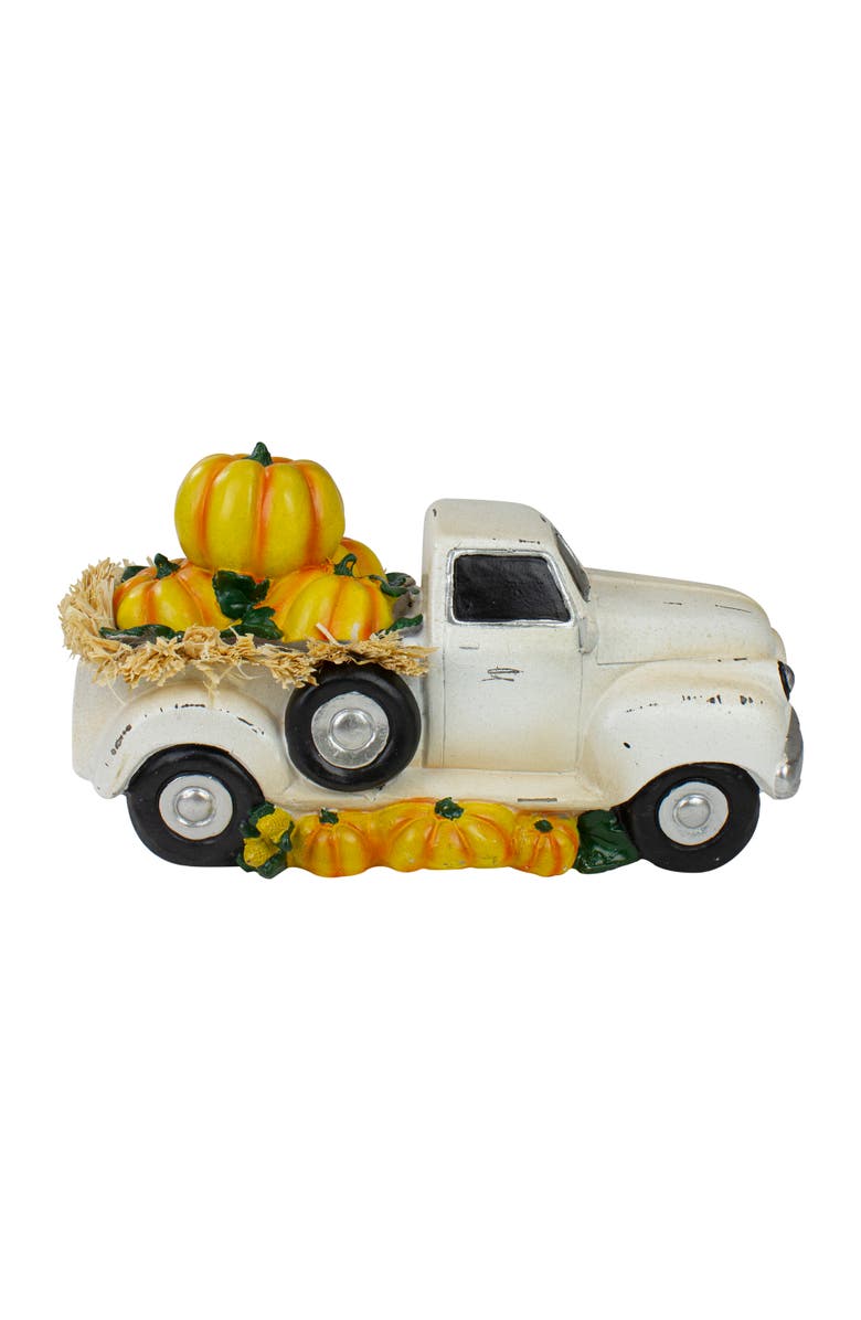 Northlight Vintage Truck with Pumpkins and Hay Fall Harvest Decoration - 11.25", Alternate, color, White