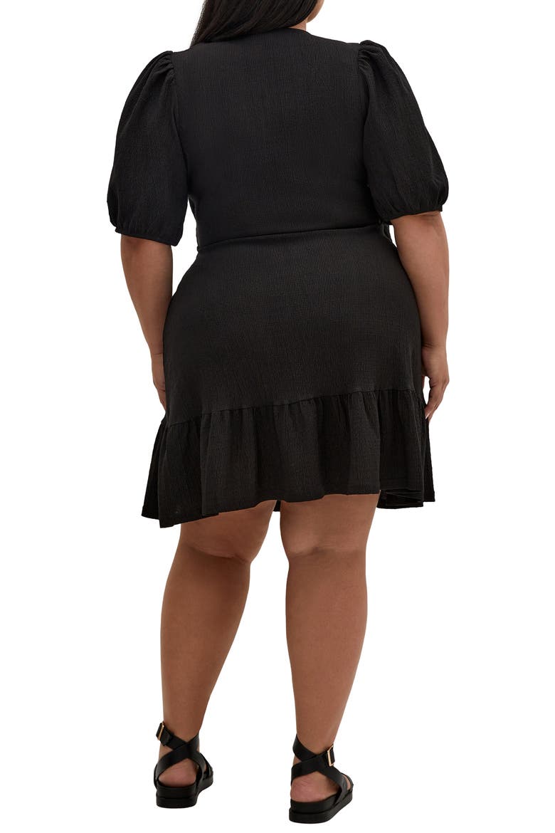 Katelyn Puff Sleeve Faux Wrap Dress, Alternate, color, BLACK