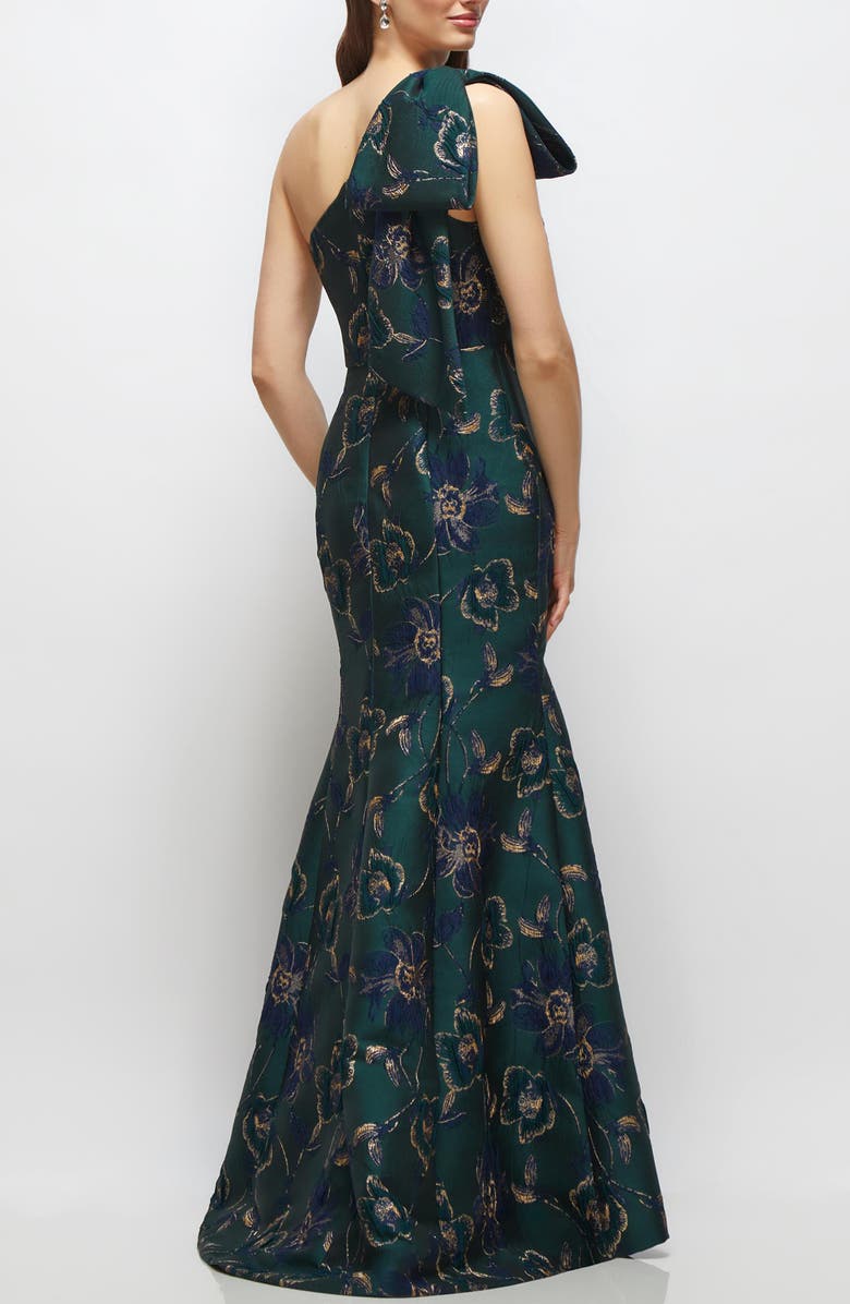 Alfred Sung One-Shoulder Metallic Floral Jacquard Trumpet Gown, Alternate, color, Evergreen Floral