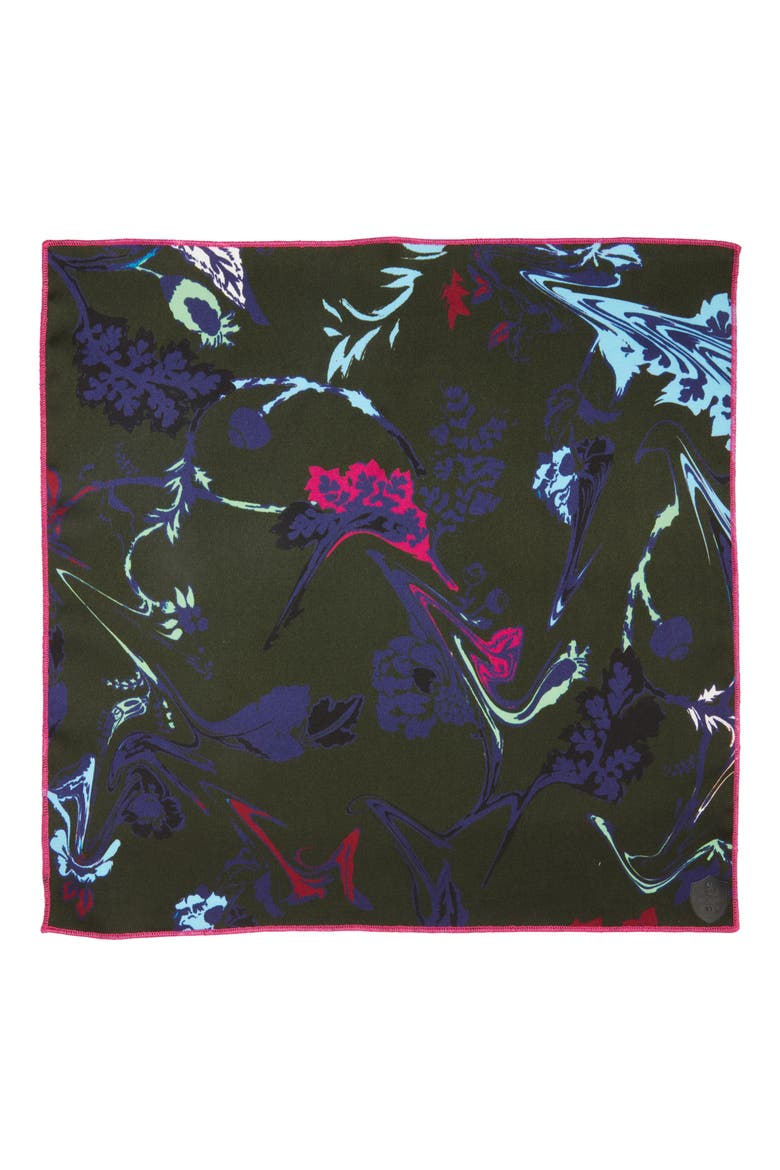 Floral Silk Pocket Square, Alternate, color, HUNTER GREEN