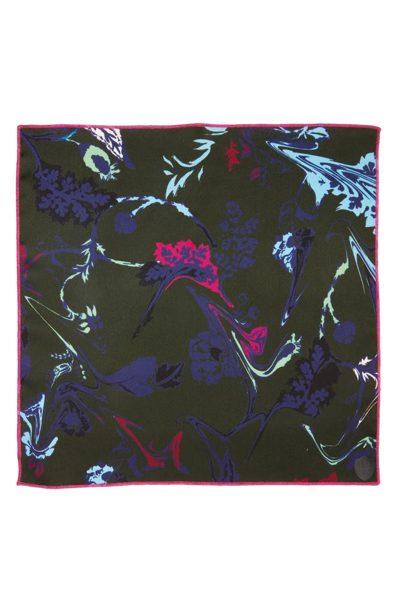 CLIFTON WILSON Floral Silk Pocket Square, Alternate, color, Hunter Green