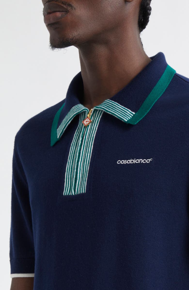 Casablanca Merino Wool Tennis Polo, Alternate, color, Navy