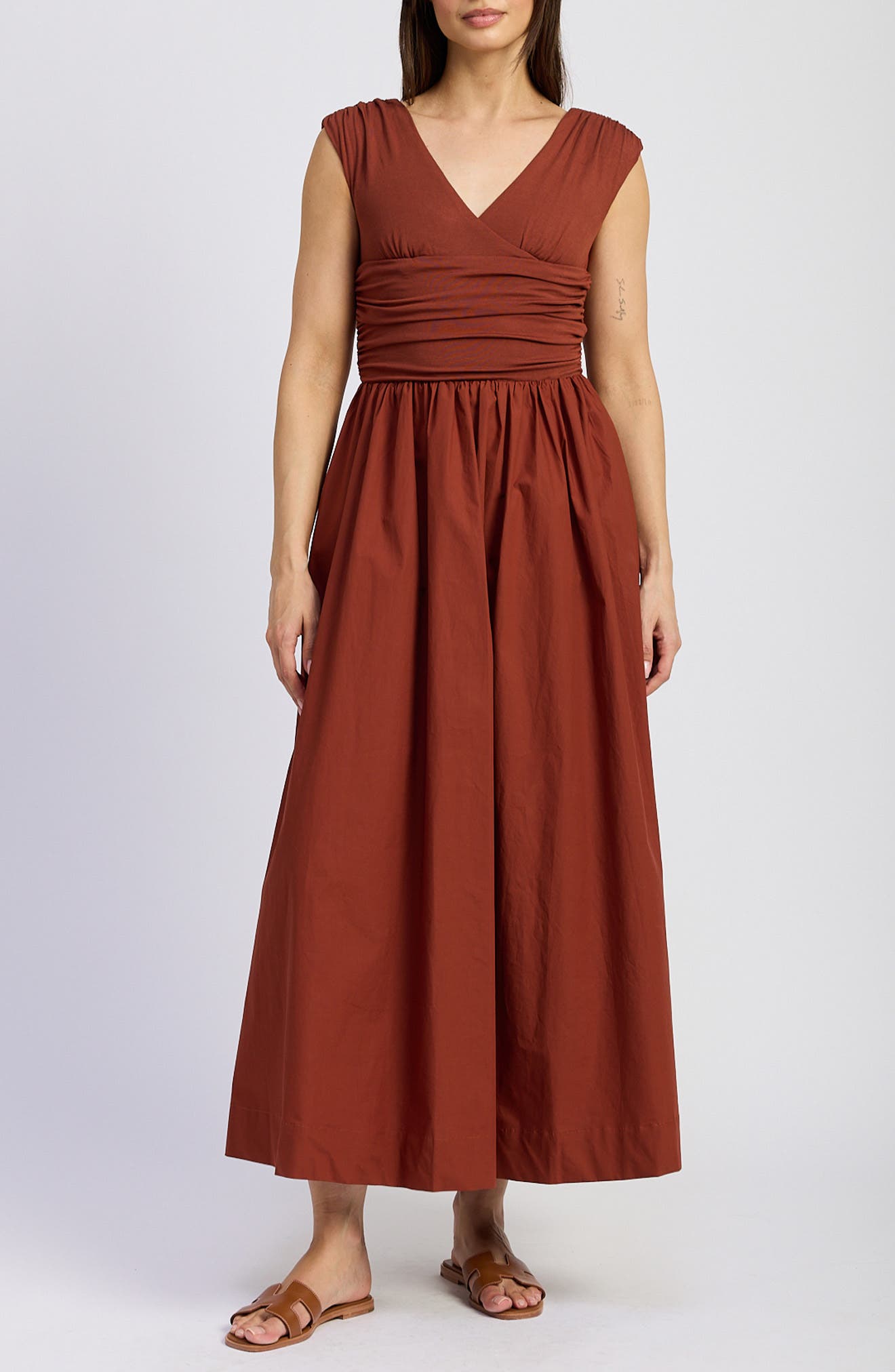 En Saison Emma Ruched Mixed Media Sundress