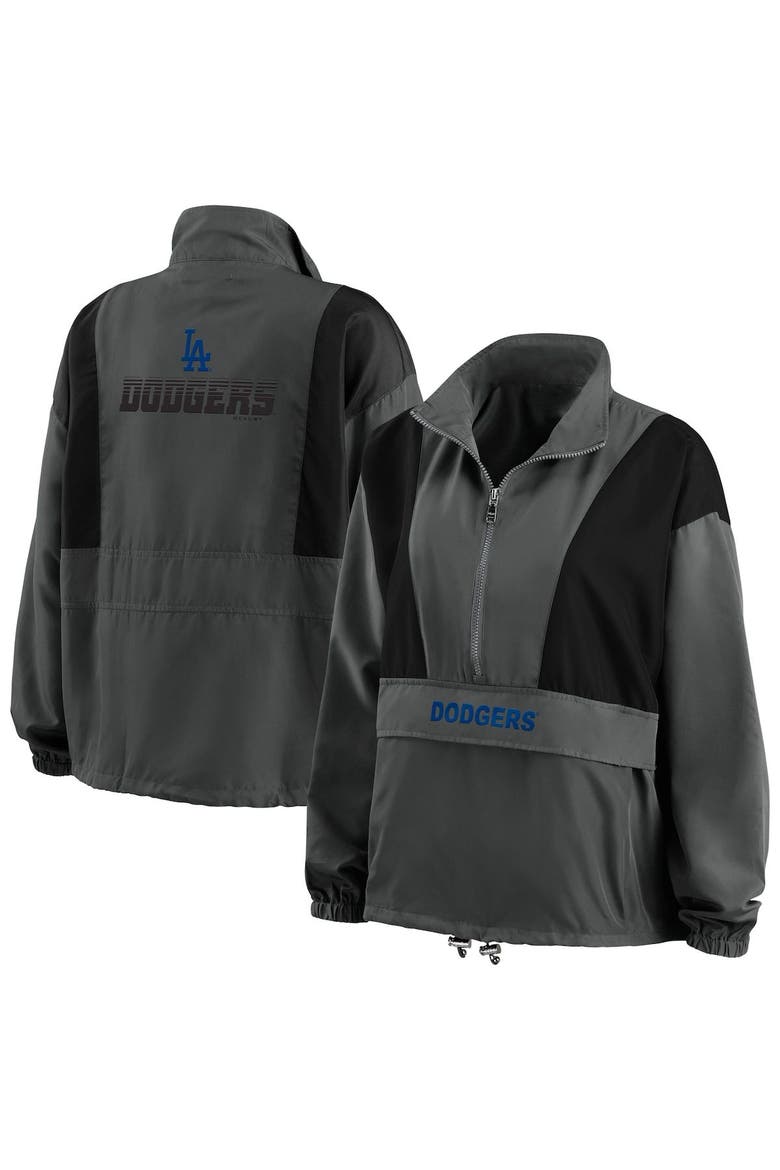 Women's WEAR by Erin Andrews Charcoal Los Angeles Dodgers Packable Half-Zip Jacket, Main, color, Charcoal