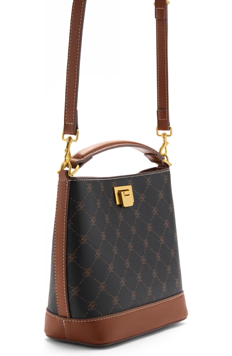 MANGO Mini Logo Monogram Top Handle Bag, Alternate, color, Brown