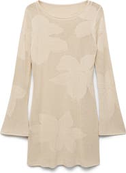 MANGO Embroidered Floral Long Sleeve Open Stitch Knit Minidress