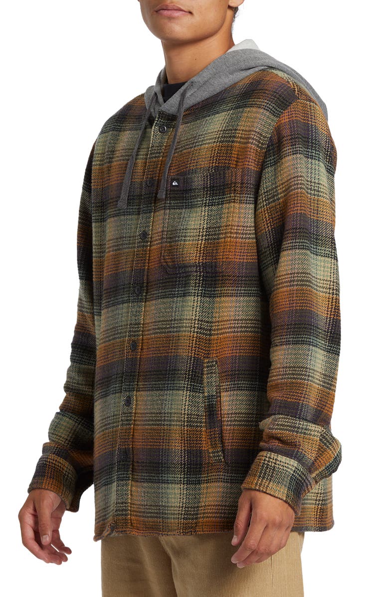 Quiksilver Sandbar Plaid Hooded Button-Up Shirt Jacket, Alternate, color,