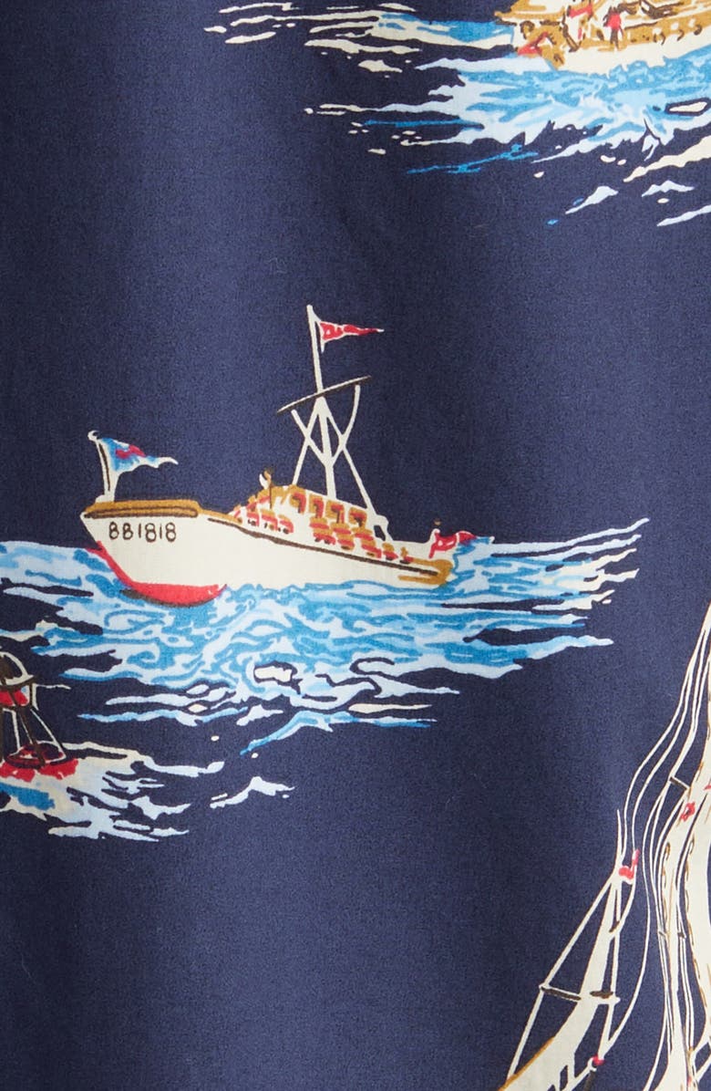 Brooks Brothers Regular Fit Sailboat Print Short Sleeve Button-Up Shirt, Alternate, color, 