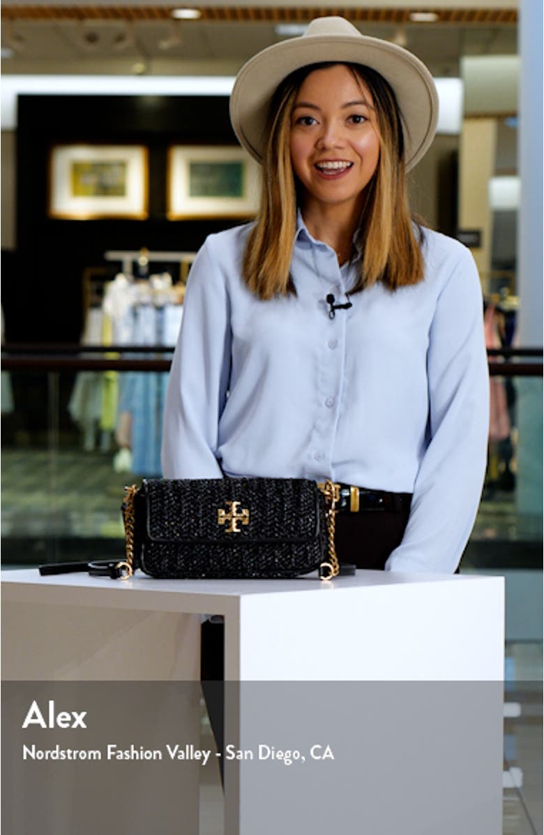 Small Kira Chevron Lacquered Raffia Flap Shoulder Bag, sales video thumbnail