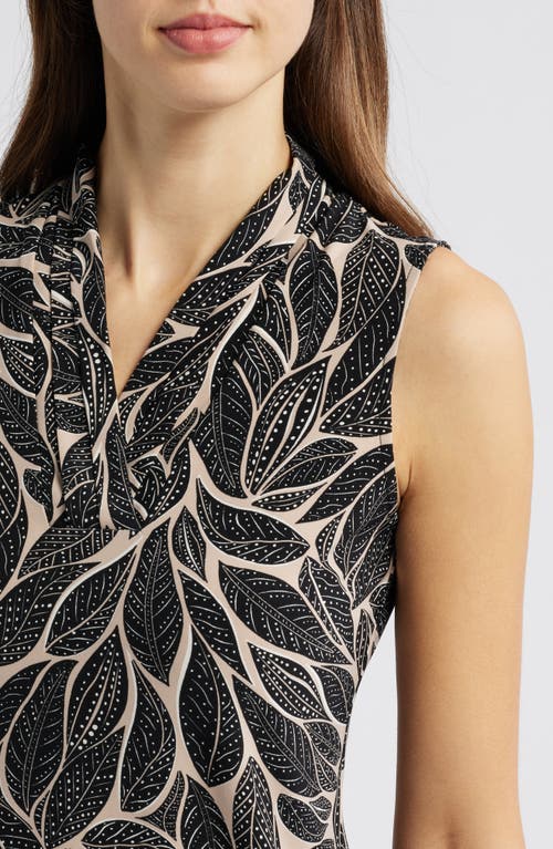 Anne Klein Leaf Print Sleeveless Top In Anne Black/latte