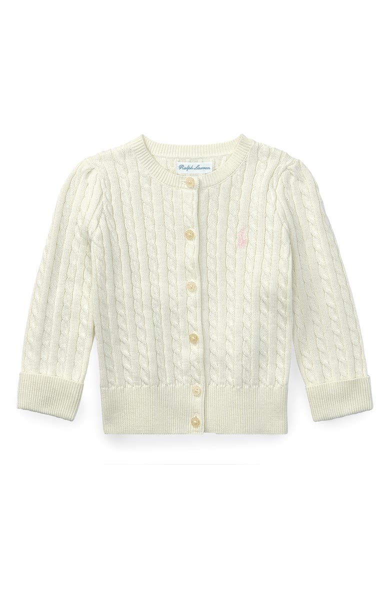 Ralph Lauren Cotton Mini Cable Cardigan, Main, color, Warm White