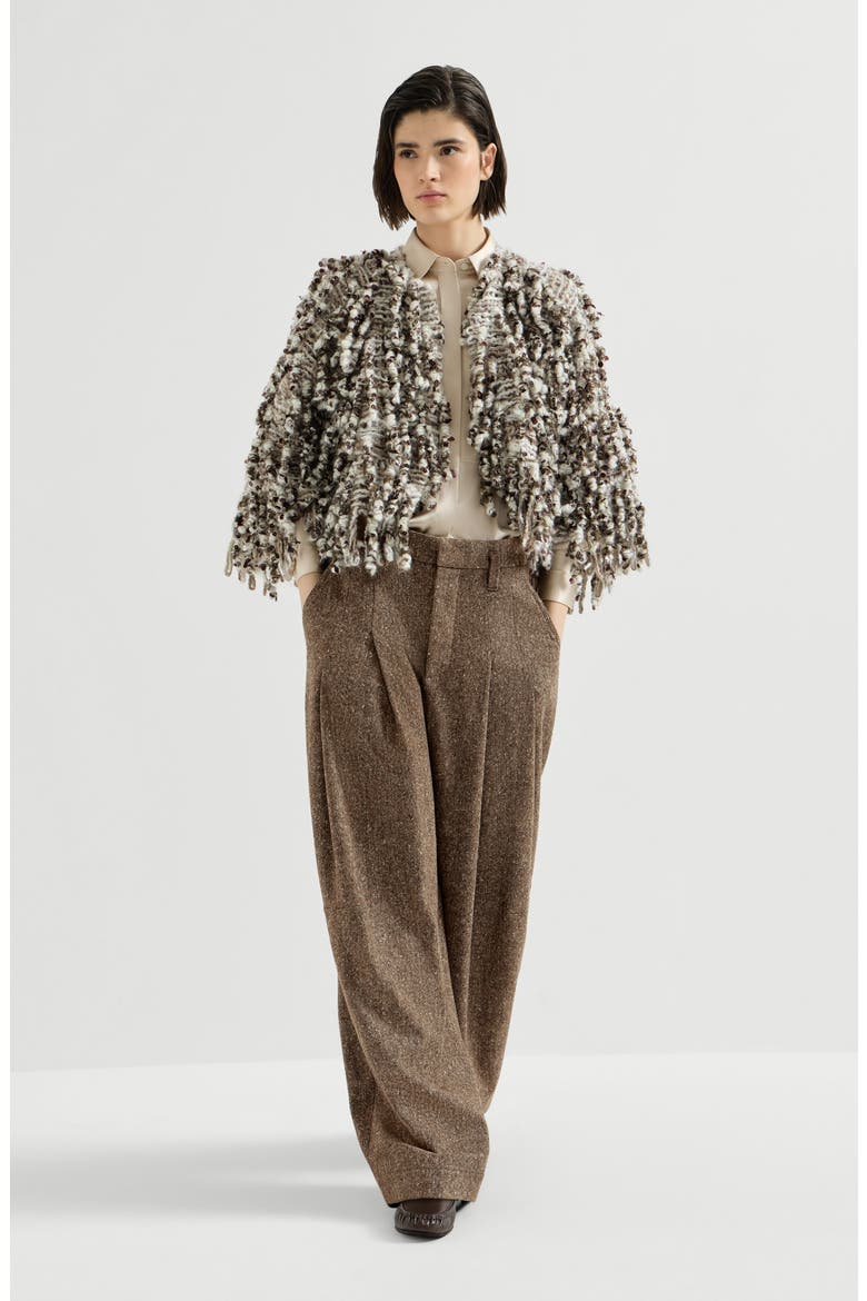 Virgin wool donegal pleated barrel trousers with monili, Alternate, color, Light Brown
