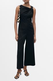 MANGO Asymmetric Neck Cotton Blend Crop Jumpsuit