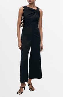 MANGO Asymmetric Neck Cotton Blend Crop Jumpsuit