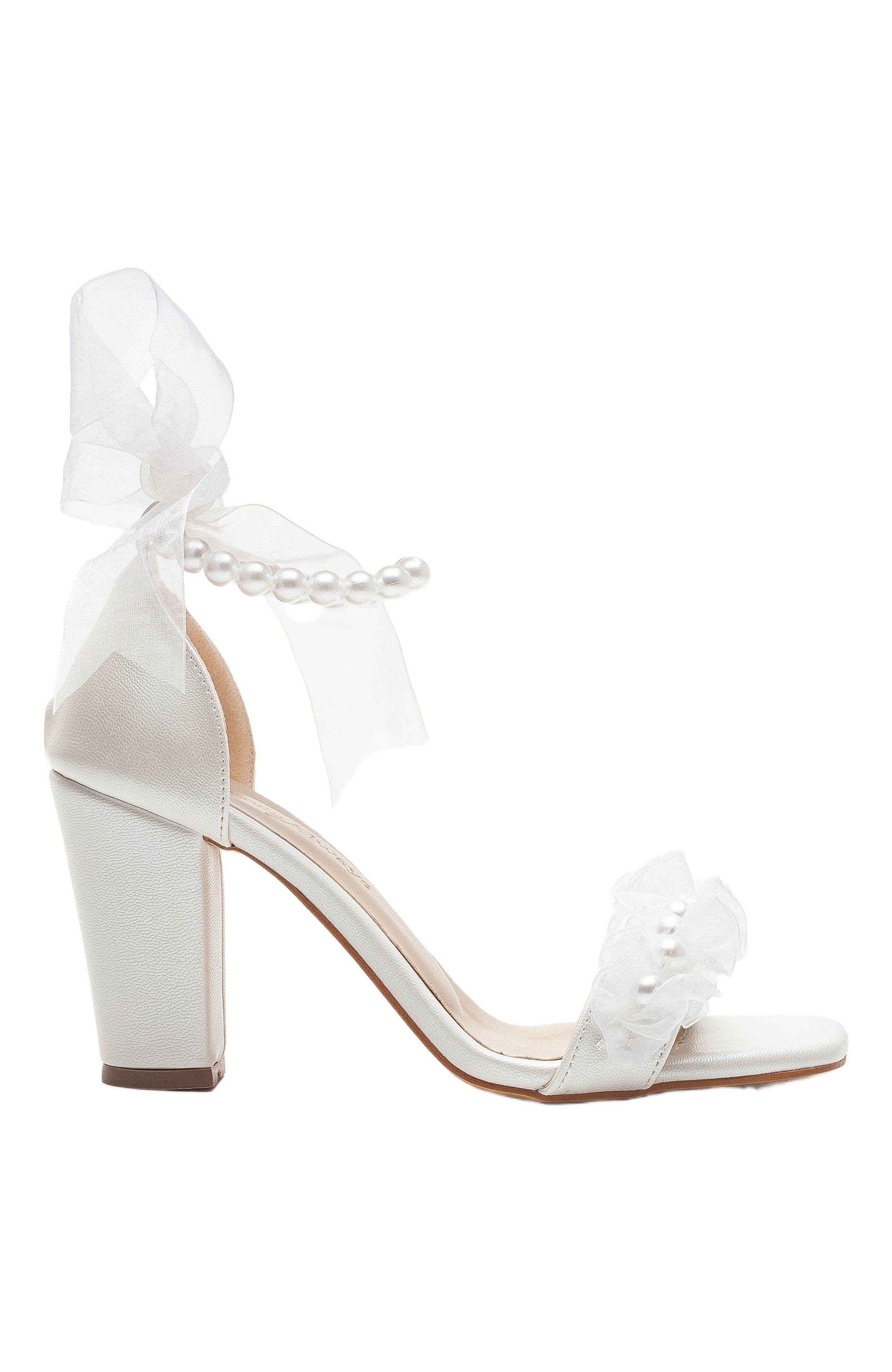 Forever 
Always Shoes Krystal Lace Bridal Sandals with Pearls, Alternate, color, Ivory Faux Leather