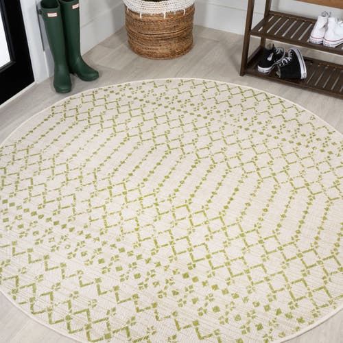 Jonathan Y Ourika Moroccan Geometric Textured Weave Indoor/outdoor Round Area Rug In Cream/green