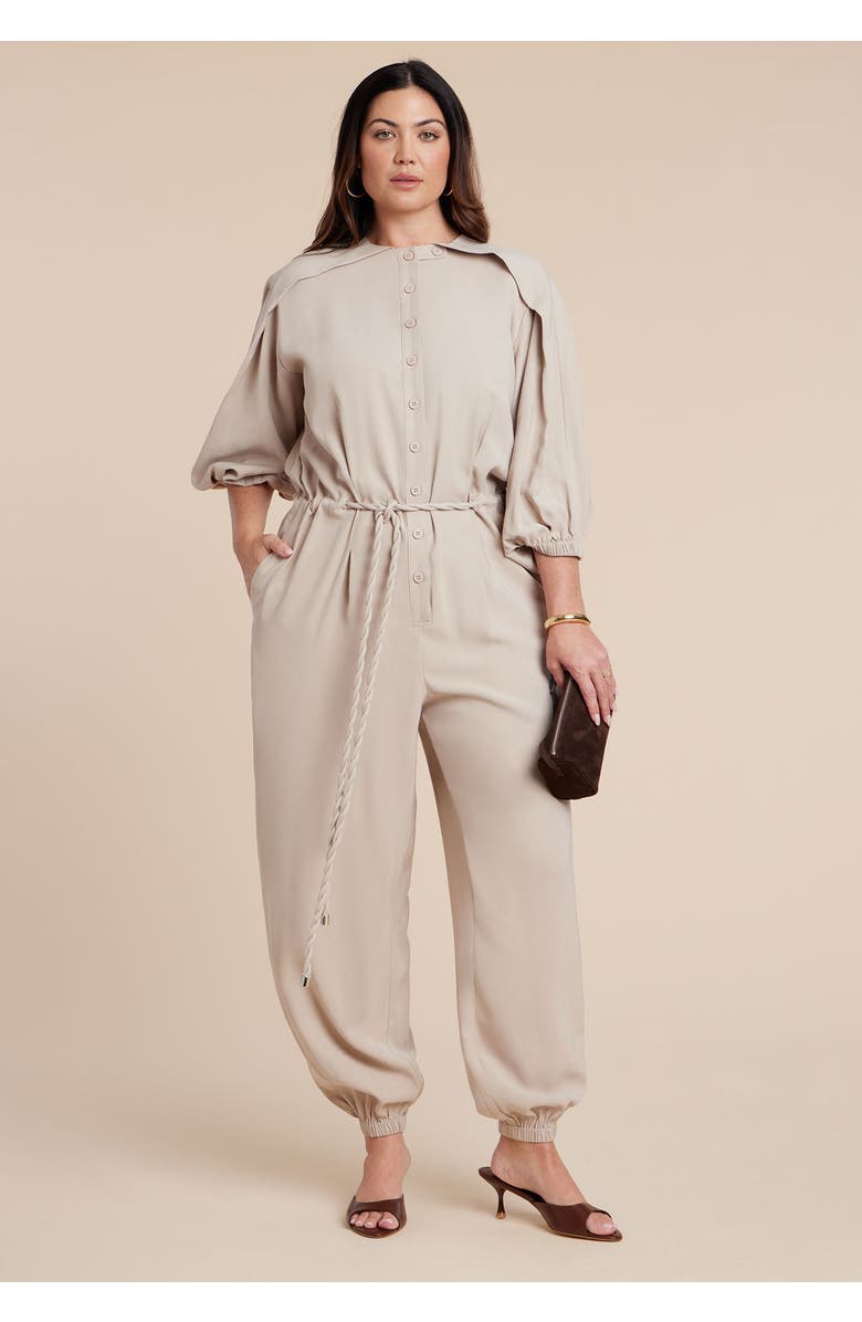 ELOQUII Jumpsuit W Cord Tie, Alternate, color, Ecru