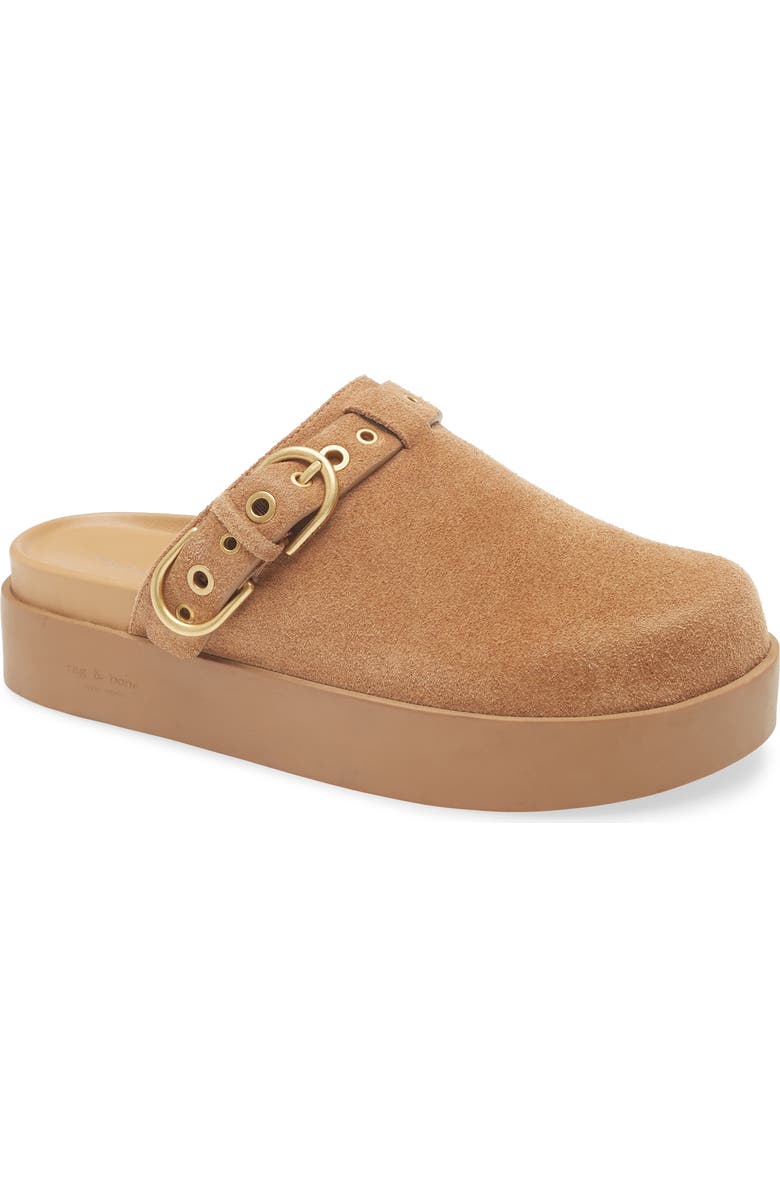 rag & bone Geo Buckle Platform Mule, Main, color, Brownwood Suede