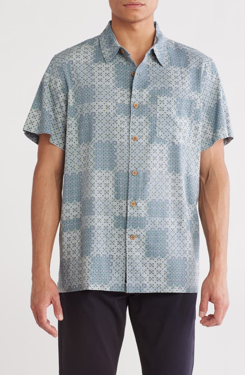 Lucky Brand Slub Plya Short Sleeve Button-Up Shirt, Main, color, Blue Print