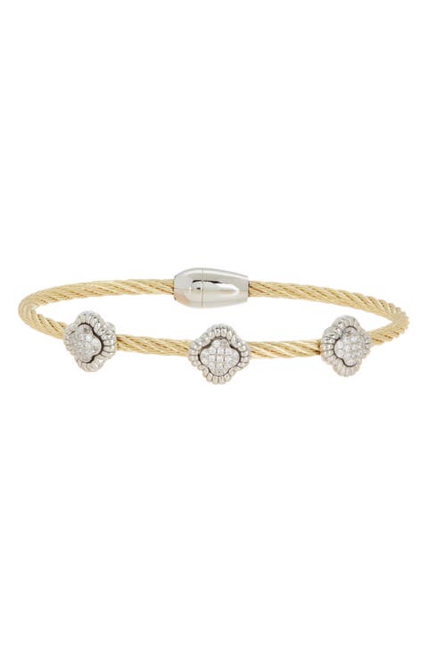 Two-Tone Wire CZ Station Bracelet