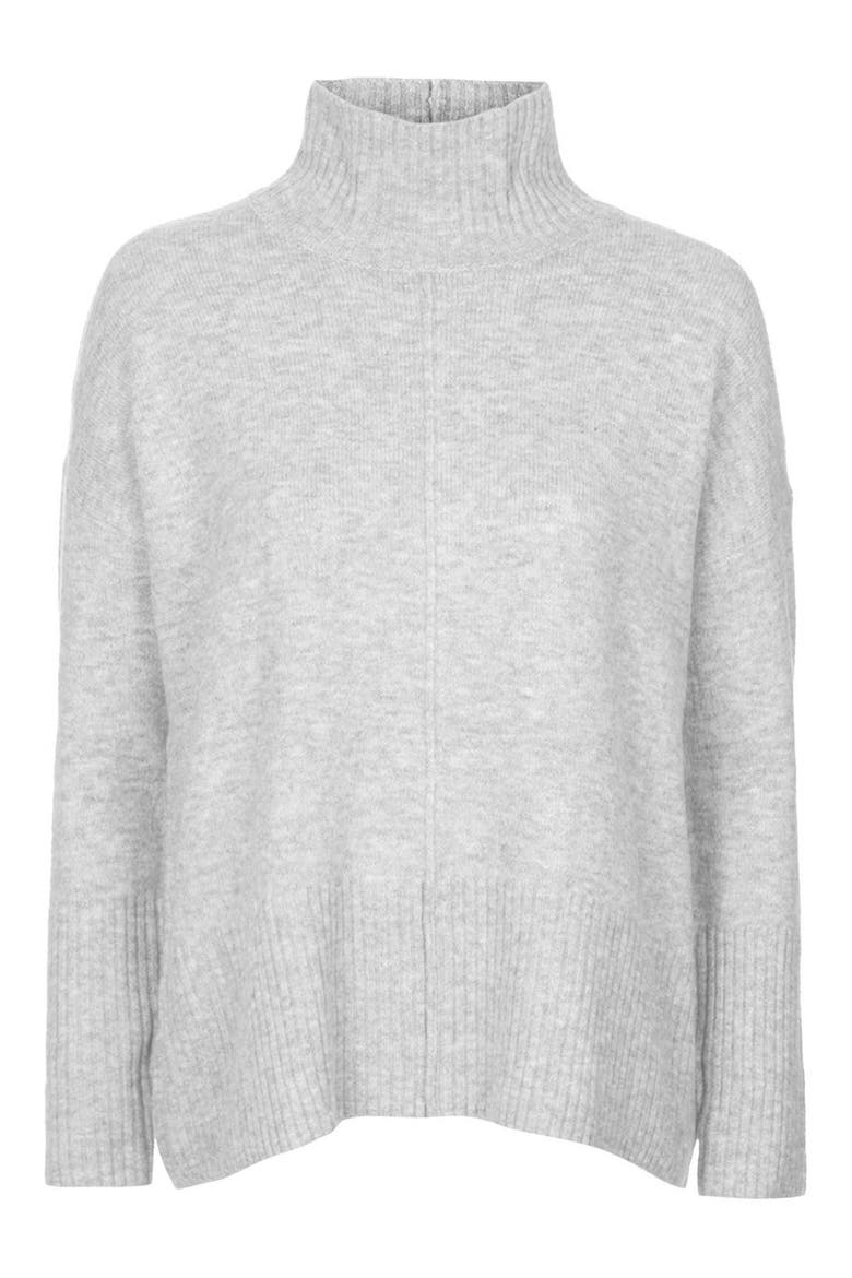 Oversize Funnel Neck Sweater, Alternate, color, LIGHT GREY
