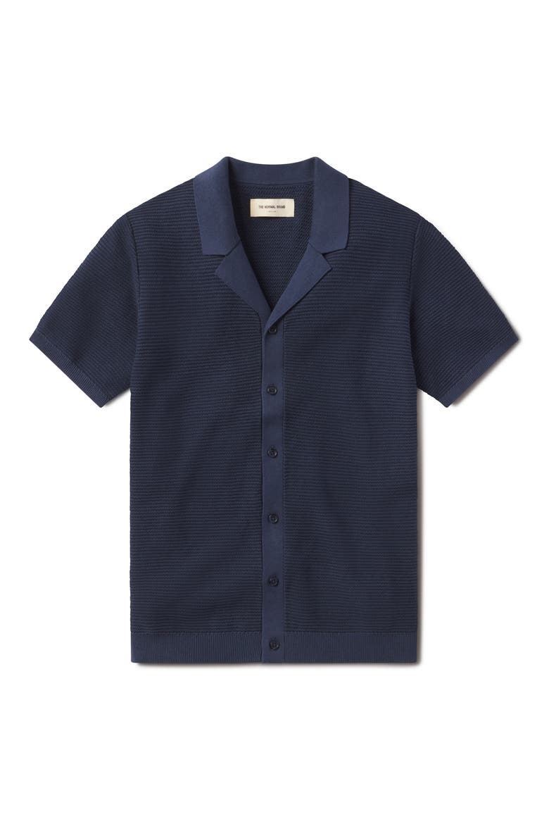 Robles Bird's Eye Knit Camp Shirt, Alternate, color, DENIM/ DARK NAVY