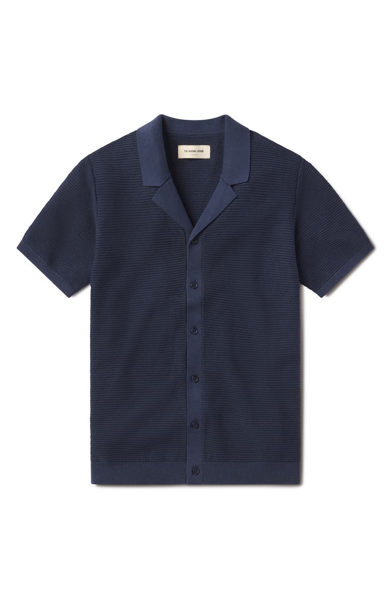 The Normal Brand Robles Bird's Eye Knit Camp Shirt, Alternate, color, Denim/ Dark Navy