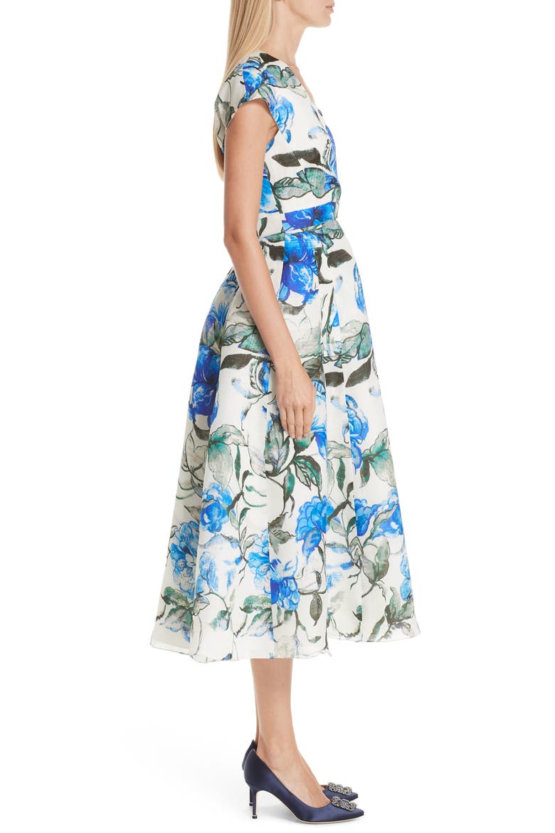 Floral Silk Midi Dress, Alternate, color, PERSIAN BLUE MULTI