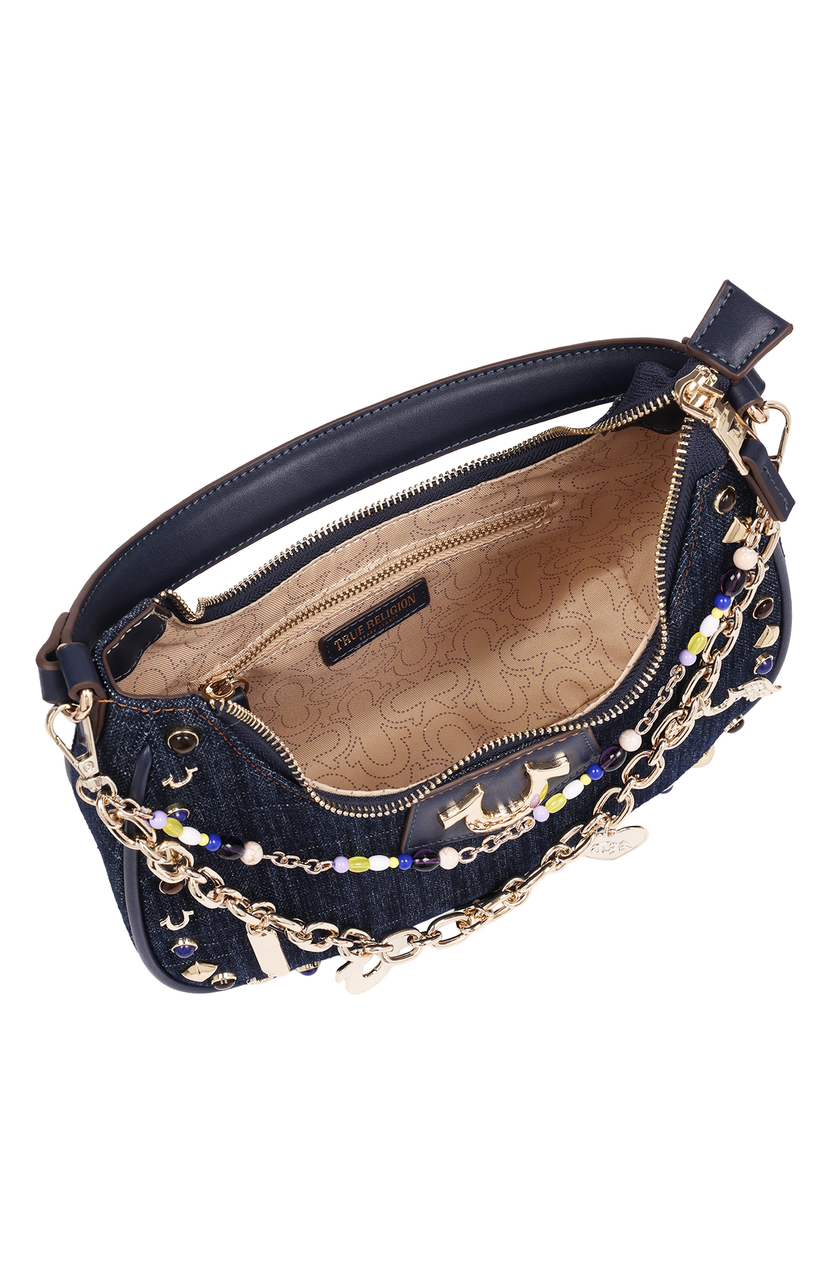 Chain & Studs Denim Hobo Bag, Alternate, color, DARK DENIM