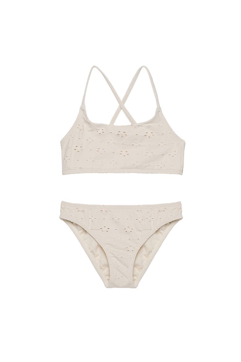 Little Lace Criss Cross Strap Swim Set, Main, color, Ivory