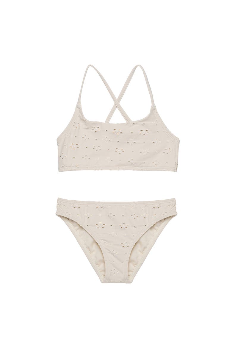 Gottex Kids Little Lace Criss Cross Strap Swim Set, Main, color, Ivory