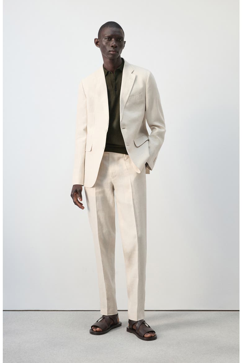 Amalfi Slim Fit Flat Front Tan Linen Suit Pants, Alternate, color, ECRU