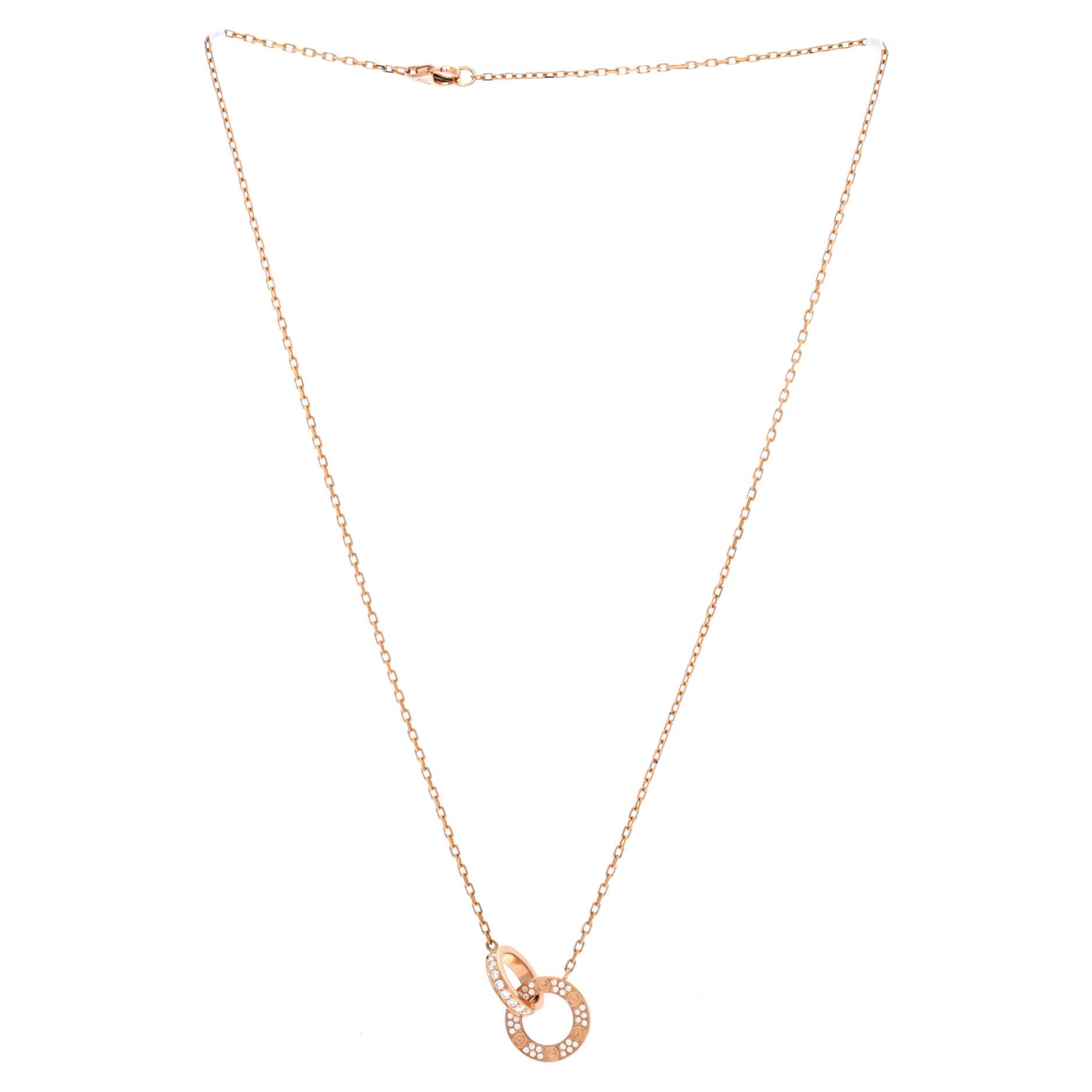 Love Interlocking Pave Necklace 18K Rose Gold and Diamonds, Alternate, color, Metallic Gold