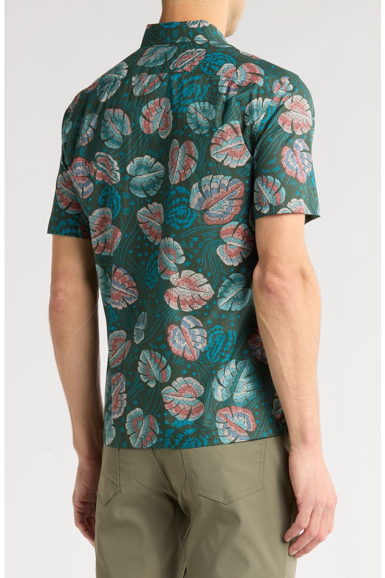 Monstellar Short Sleeve Cotton Button-Up Shirt, Alternate, color, GREEN