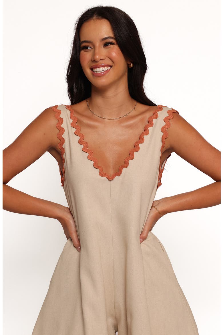 Aoife Rickrack Trim Sleeveless Romper, Alternate, color, WHITE TAN