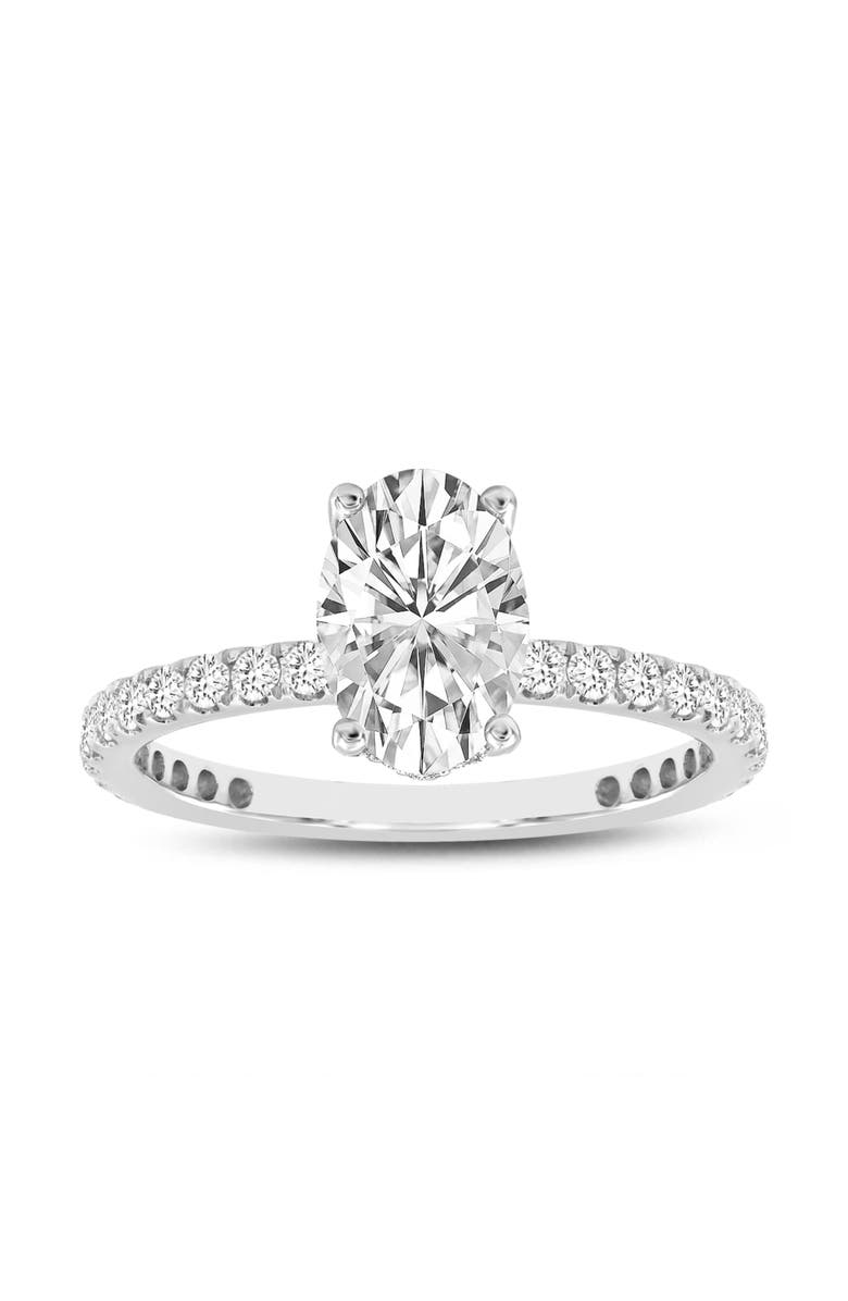 LuvMyJewelry Eliana 14K White Gold Oval Lab Grown Diamond Hidden Halo Engagement Ring - 2 Ct, Main, color, 