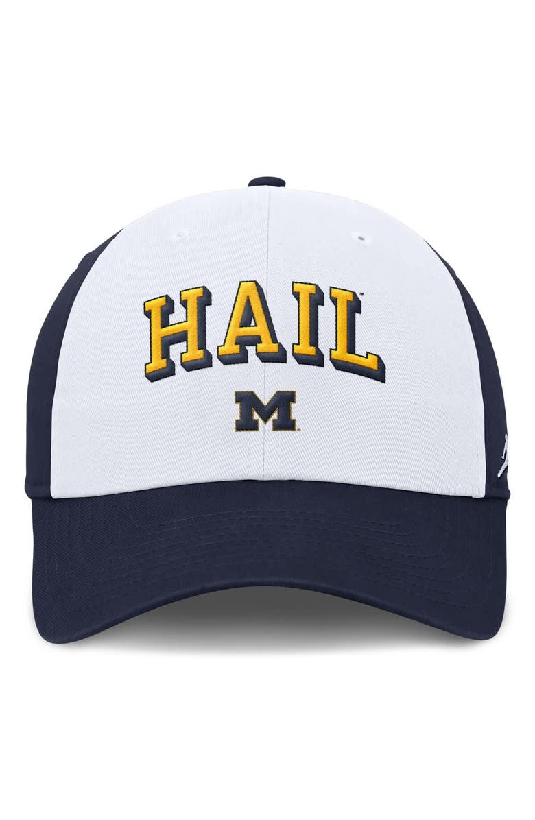 Jordan Brand Men's Jordan Brand White/Navy Michigan Wolverines Club Swoosh Performance Adjustable Hat, Alternate, color,