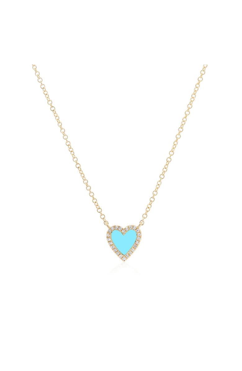 The Lovery Fine Jewelry Mini Turquoise Diamond Halo Heart Necklace, Main, color, Turquoise