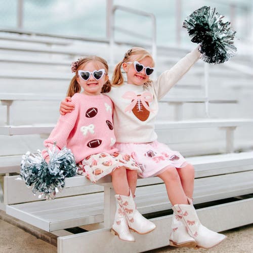Sweet Wink Football Bows Patch Knit Sweater In Pink